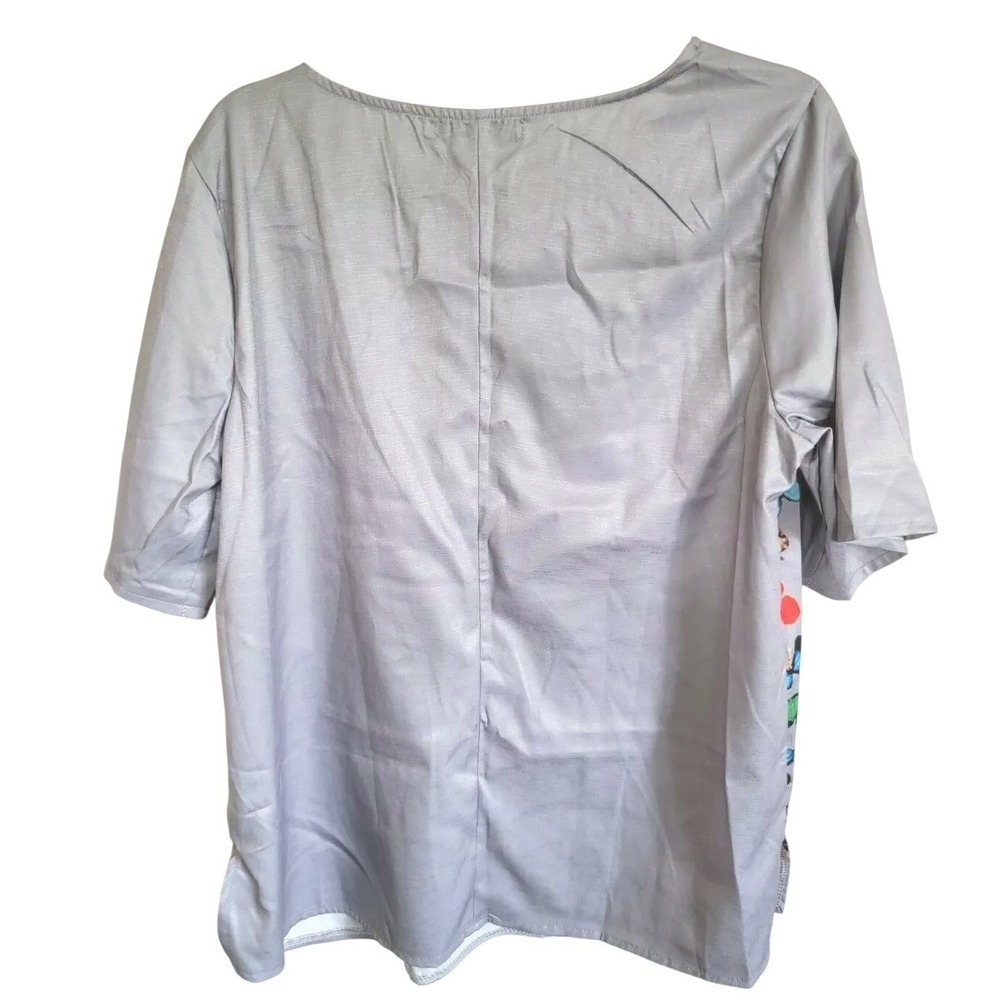 Misslook L Womens Butterfly Garden Print Short Sleeve‎ Top Gray Multi Color - Picture 5 of 9